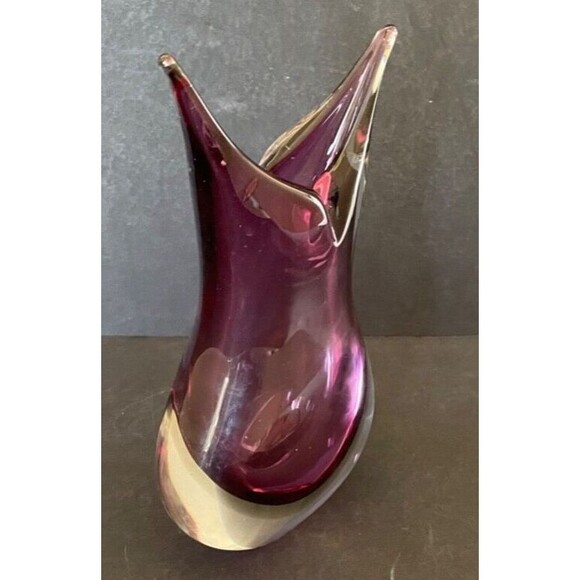 MCM Murano Sommerso Hand Blown Glass Vase 9" Purple Pointed Tips Formia Italy - Picture 8 of 16